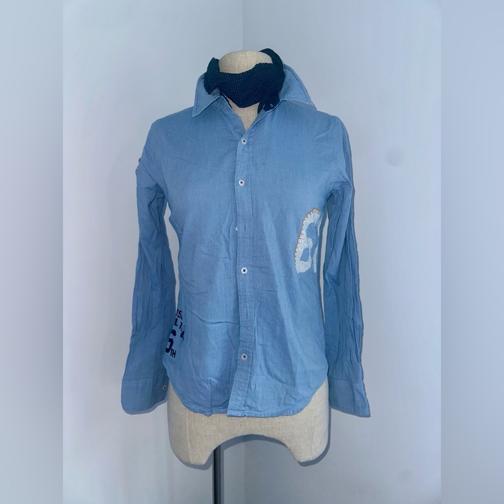 IKKS: Light Blue Button Down Shirt with scarf